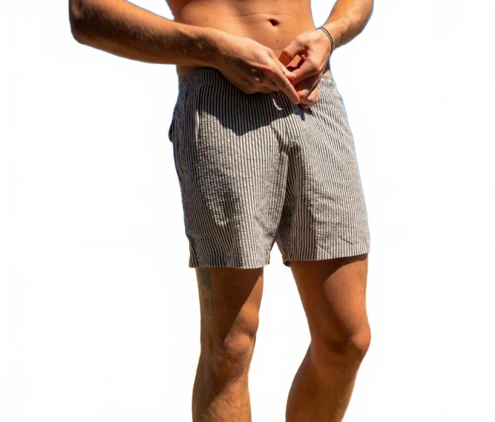 NEW BERMIES seersucker with liner swim shorts in navy